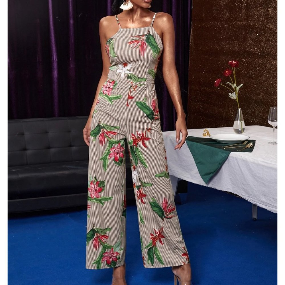 NEW!! Size 8/10 Stripes and Floral Backless Jumpsuit